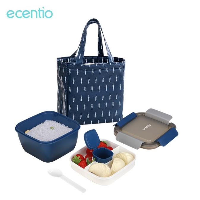 ecentio kotak makan 1.1L lunch box&tas bekal set anti bocor BPA free