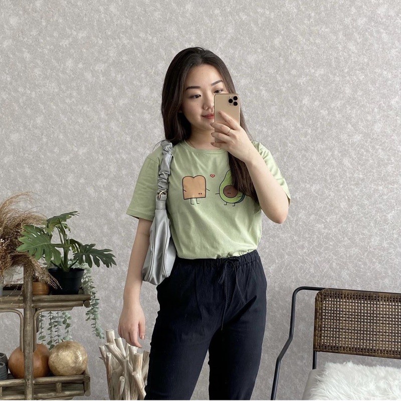 KAOS SAGE GREEN OVERSIZE | BAJU TSHIRT TUMBLR TEE MATCHA AVOCADO DINO TOTORO MINT HIJAU KATUN WANITA