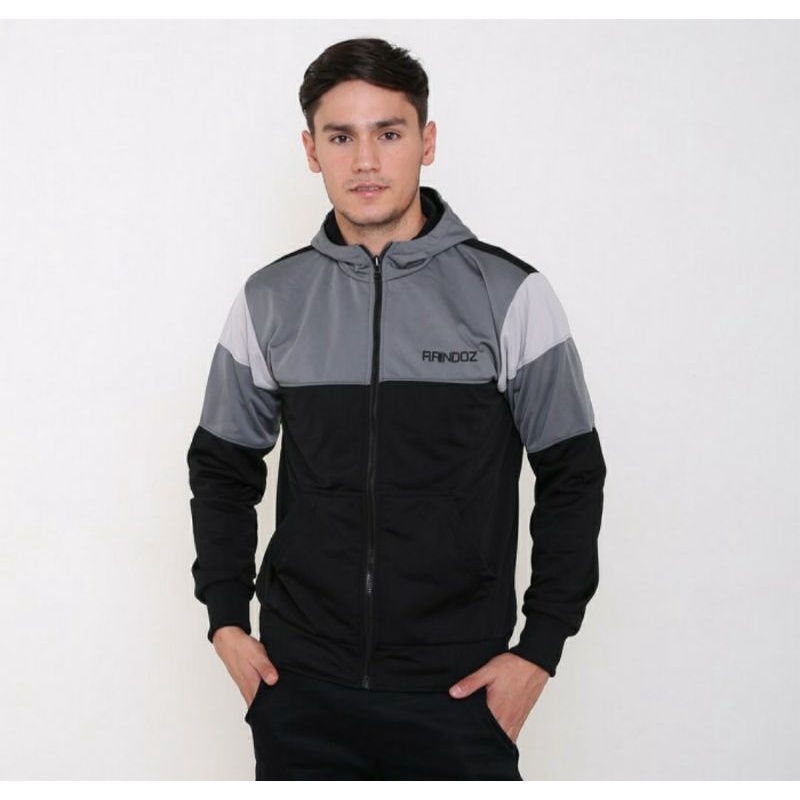 Jaket Hoodie Pria / Jacket Sport Running Olahraga Bahan Premiun DZ-1 Hitam - M