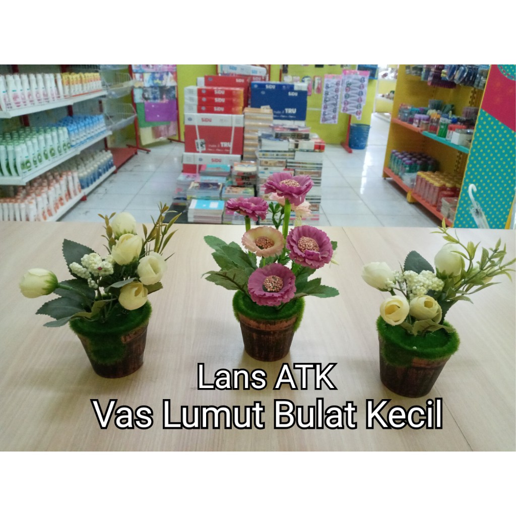Buket Bunga / Tanaman Bunga Hias Kain-Plastik Vas Lumut Bulat Kecil (39)