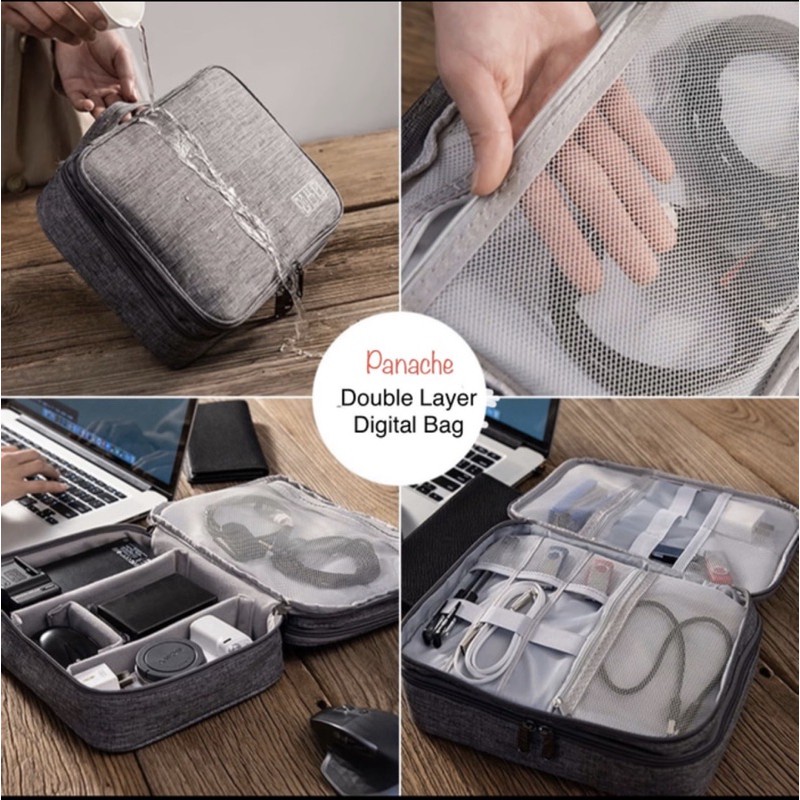 PANACHE Waterproof Double Layer Digital Travel Bag Tas Penyimpanan Kabel USB Charger
