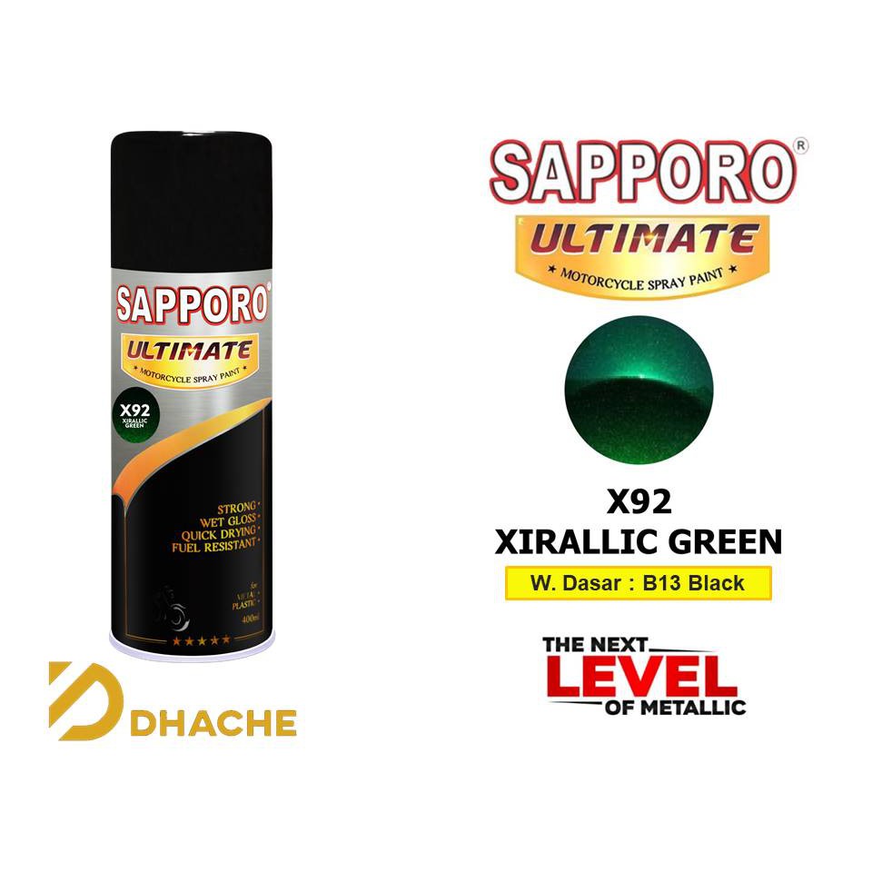 Cat Semprot Sapporo Ultimate X92 Xirallic Green / Sapporo Spray / Xirallic Hijau / Siralik Hijau