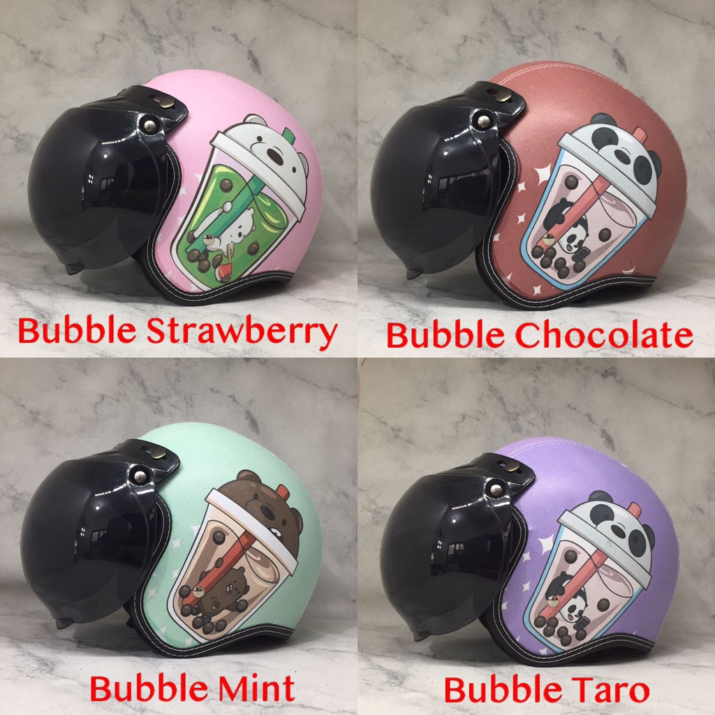 HELM BOGO RETRO FULL KULIT MOTIF KARTUN LUCU MURAH SNI