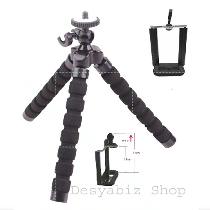 Mini Tripod Octopus Panjang 17 cm dengan Clamp - Hitam