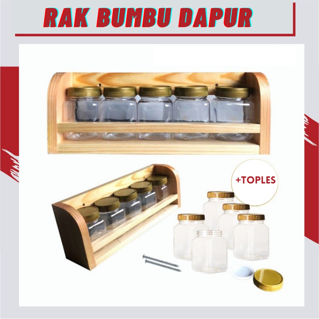 RAK TEMPAT WADAH DAN TOPLES BUMBU DAPUR SERBAGUNA SUSUN KAYU DINGDING SET UNIK GANTUNG ukuran 30 cm