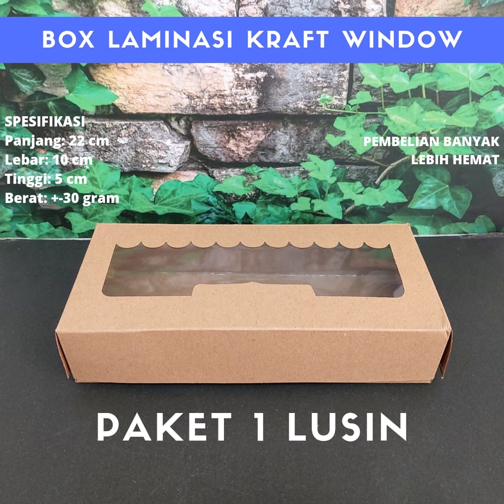 PAPER BOX KRAFT LAMINASI WINDOW PAKET 1 LUSIN 12 PCS 22x10x5 KOTAK TEMPAT MAKAN TEMPAT BROWNIES LAMI