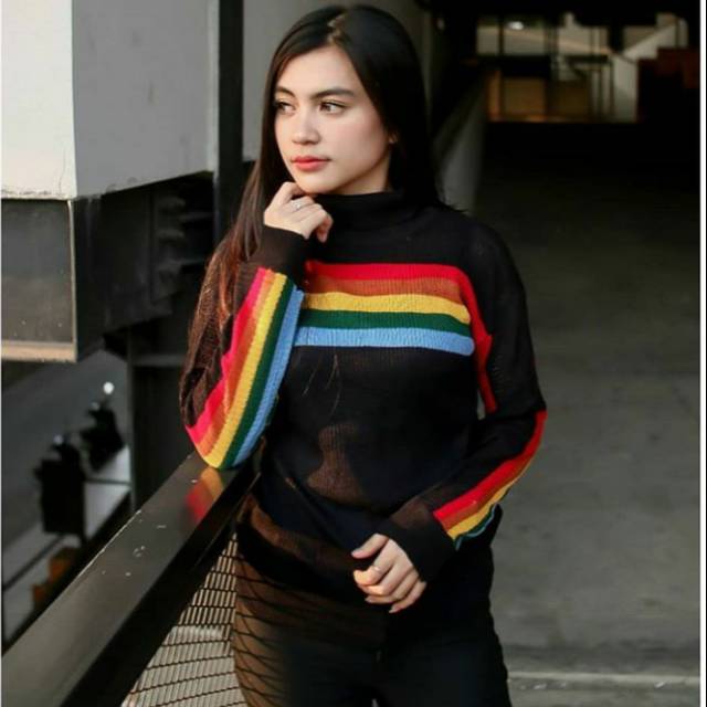 TURTLENECK RAINBOW - Sweater rajut - Baju wanita - Baju turtleneck - Rajut turtleneck -Rajut rainbow