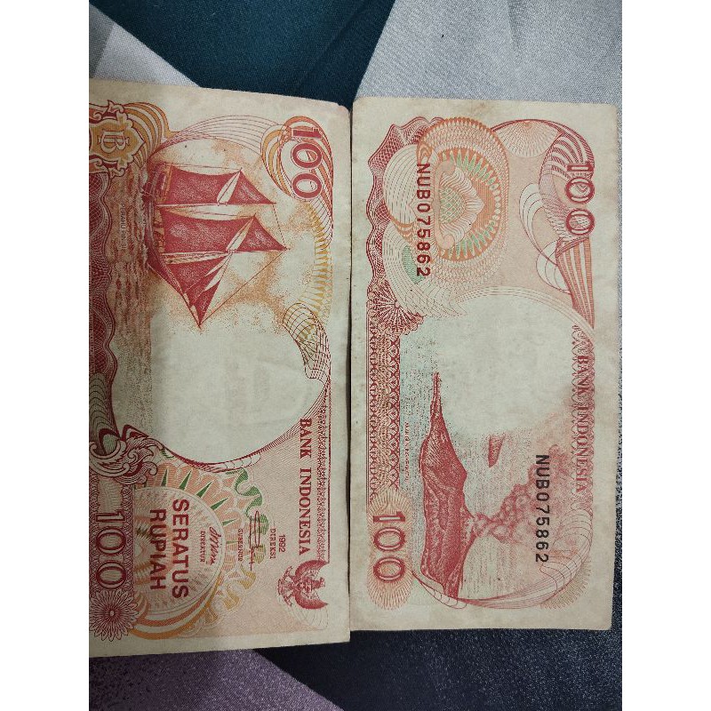 uang 100 rupiah perahu pinisi gunung Krakatau 1992