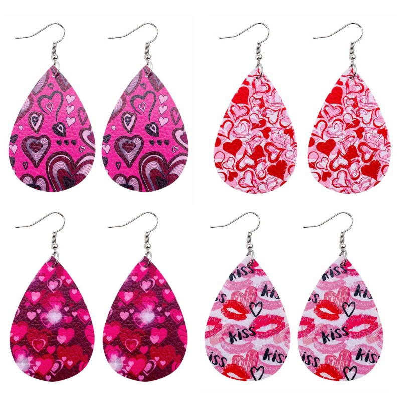 SIY  12 Pairs Valentine Day Leather Earrings Women Lightweight Heart Shape Print Teardrop Dangle Faux Leather Earrings Kit