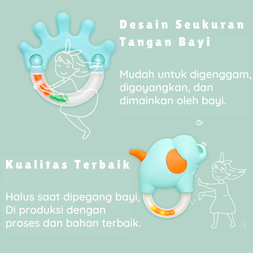 Alilo Baby Rattle Teether Set C6 / Mainan Rattle Bayi / Gigitan Bayi / BPA Free / Newborn