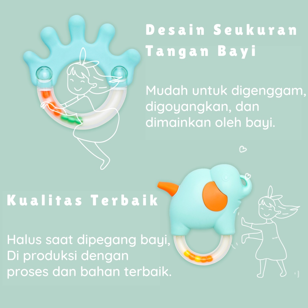 Alilo Baby Rattle Teether Set C6 / Mainan Rattle Bayi / Teether Bayi / Gigitan Bayi / BPA Free / Newborn Gift