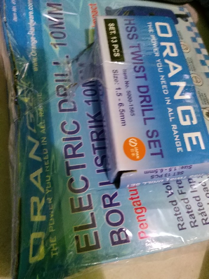 [bundling] Orange Bor Listrik 10 Mm & Orange Mata Bor Besi Set 13 Pcs