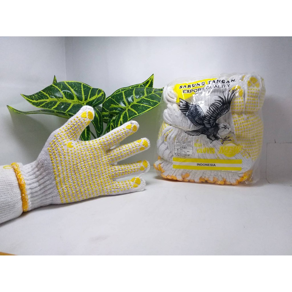 Sarung Tangan Kerja Working Safety Gloves Isi 12 Pcs Bintik Kuning Export Quality Murah Original