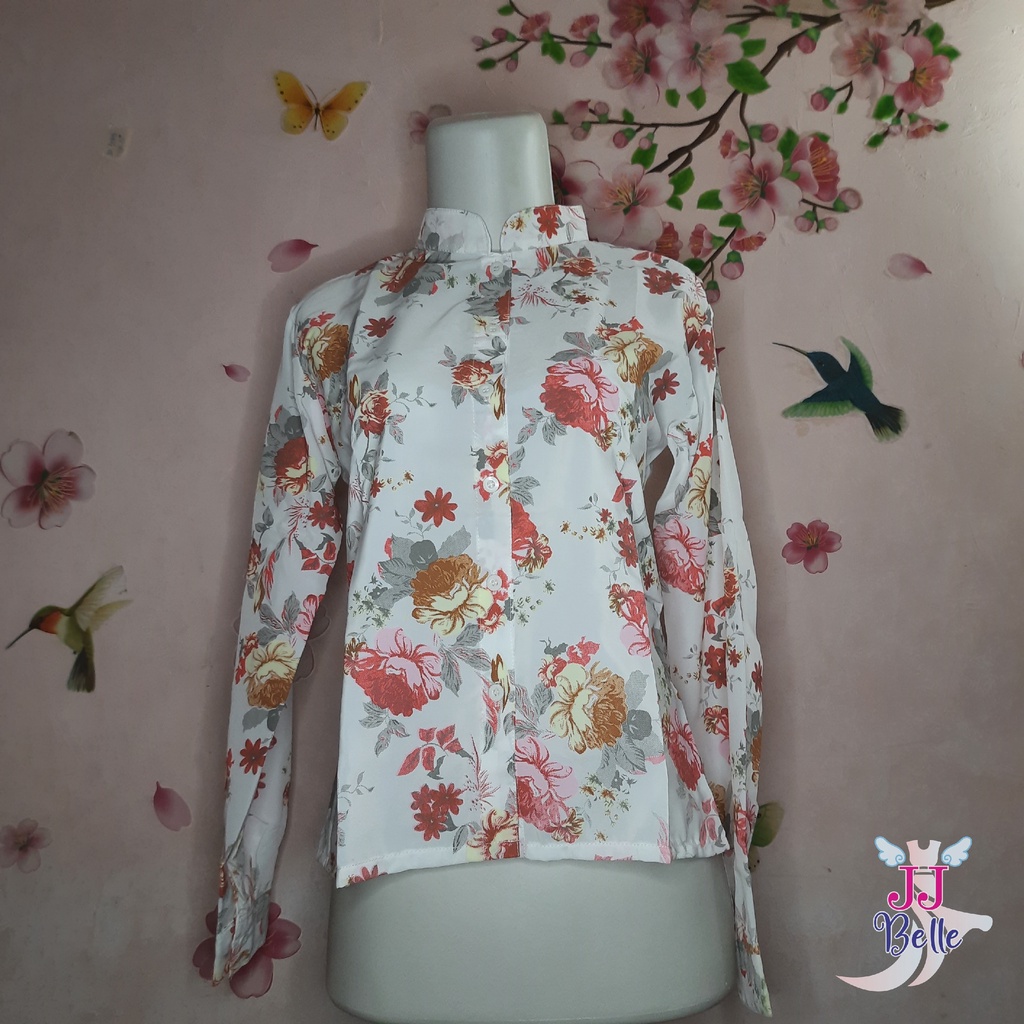 Velove Collection Red & Yellow Flower White Kemeja (KWV001)
