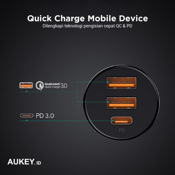 Aukey Car Charger Expedition Duo Series USB + Type C PD 36w - 500871 / 501260 - CC-Y16