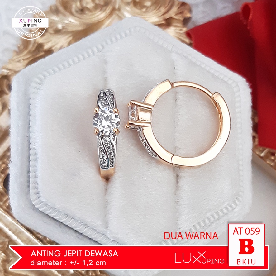 AT 059 Anting Xuping Asli Kombinasi Silver Gold Permata Kristal Sirkon Perhiasan Lapis Emas 18K Imitasi Luxx Xuping