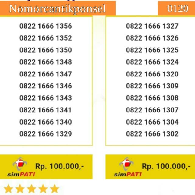 Nomor cantik simpati 0822 seri triple 666 rapi #0120