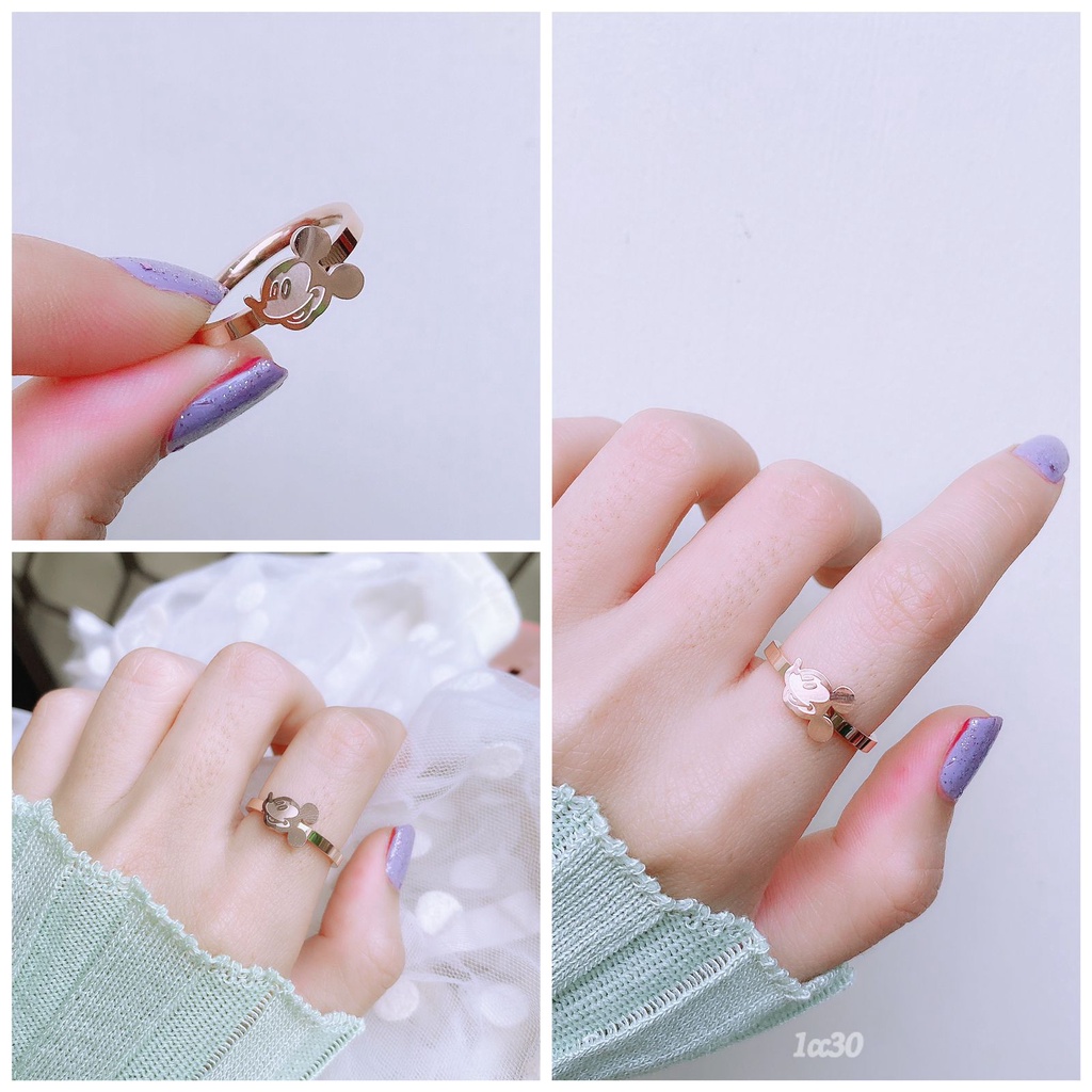 COD! cincin titanium wanita mickey simple anti karat import