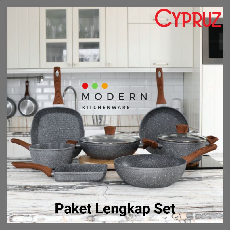 Cypruz Paket Lengkap Set Marble Panci Wajan Cypruz Cookware Set Penggorengan Anti Lengket