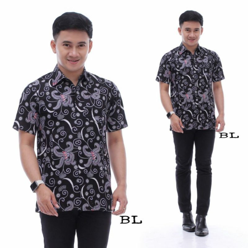 BAJU BATIK PRIA ABADI BATIK KEMEJA BATIK PRIA LENGAN PENDEK-Salju Abu