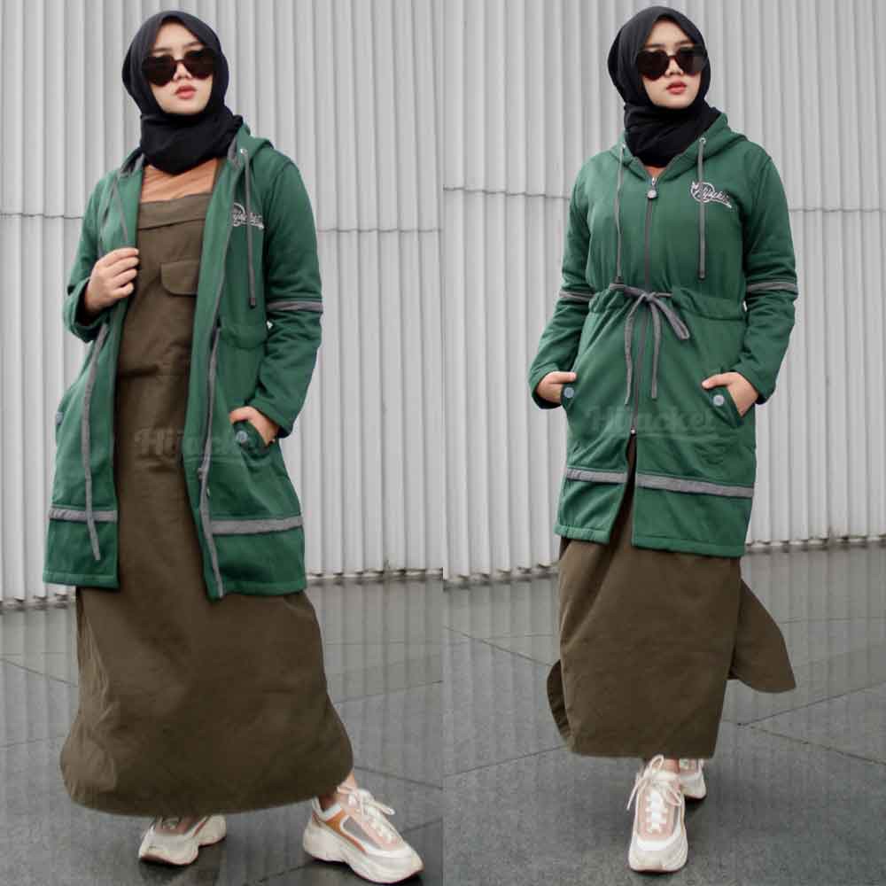 Jaket Jacket Hoodie Panjang Muslimah Wanita Cewek Cwe Hijabers Kekinian Terbaru Fleece Hijacket AUR-1