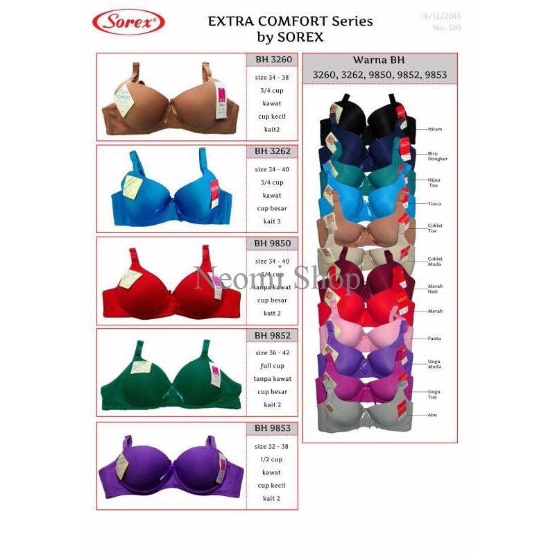 Sorex Bra 9850 Extra Comfort Busa Tanpa Kawat Kait 2 Setara Cup B