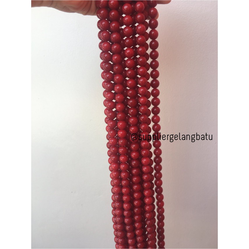 batu red ruby 10mm coral agate merah onyx kilap aksesoris fashion akik grosir kerajinan aksesoris