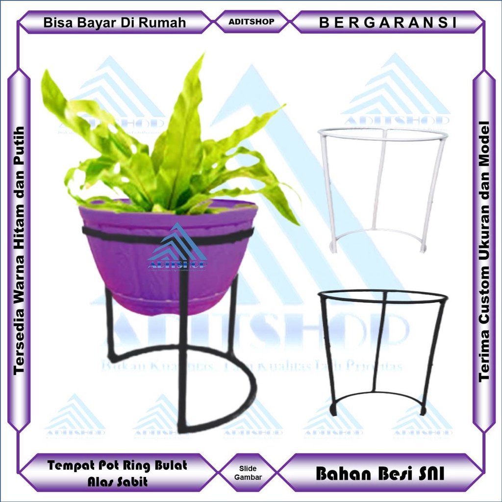 Tempat Pot Bahan Besi Ring Bulat Kaki Lurus Alas Sabit | ADITSHOP | Stending Pas Hias | Steger Jamba