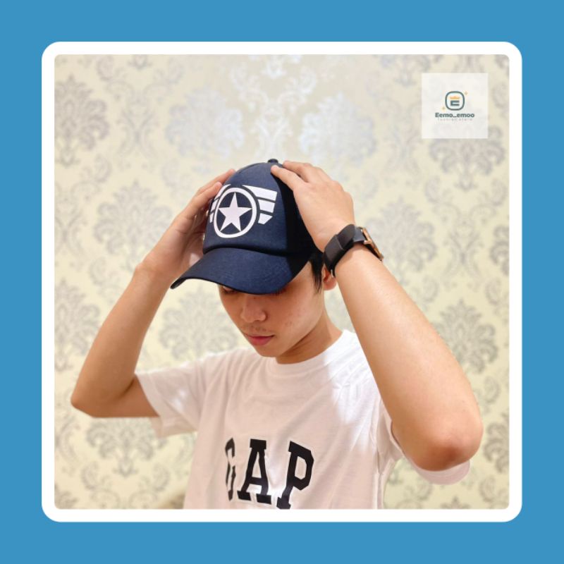 EMOEMO-Topi Baseball Pria anak Logo CAPTAIN AMERICA Snapback Topi Trucker Jaring Premium