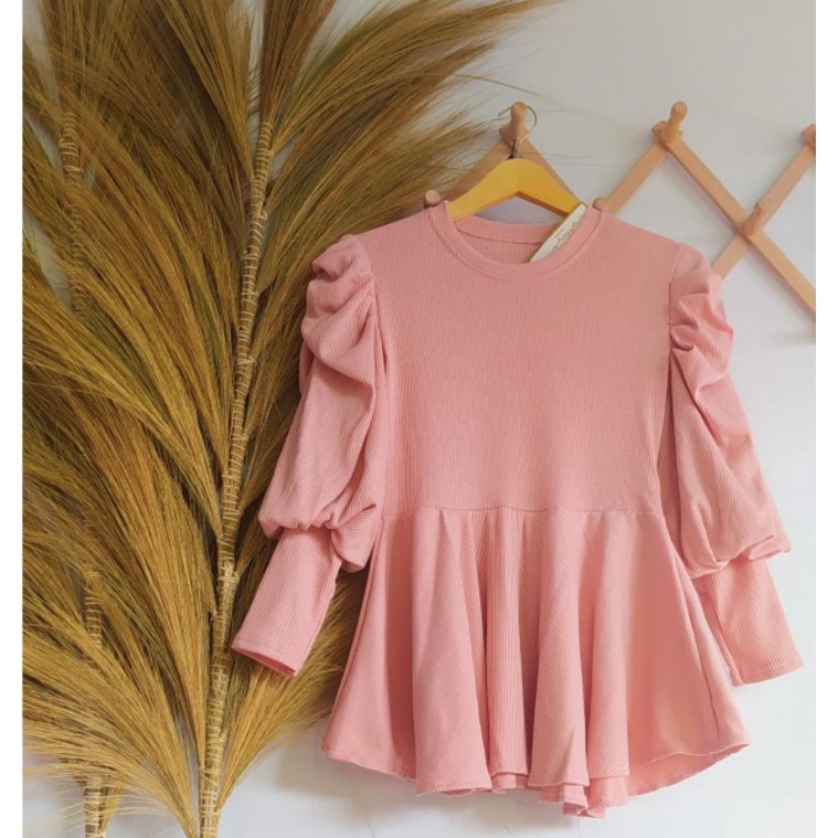 Top MIUDIS Soft Pink Import Atasan Kaos Knit Salur Premium