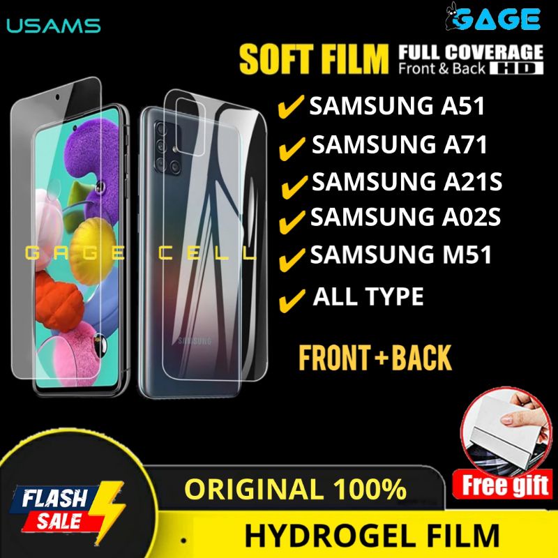 USAMS - HYDROGEL ANTI GORES FILM FULL COVER SAMSUNG GALAXY A51 A71 A21S A02S M51 SCREEN PROTECTOR