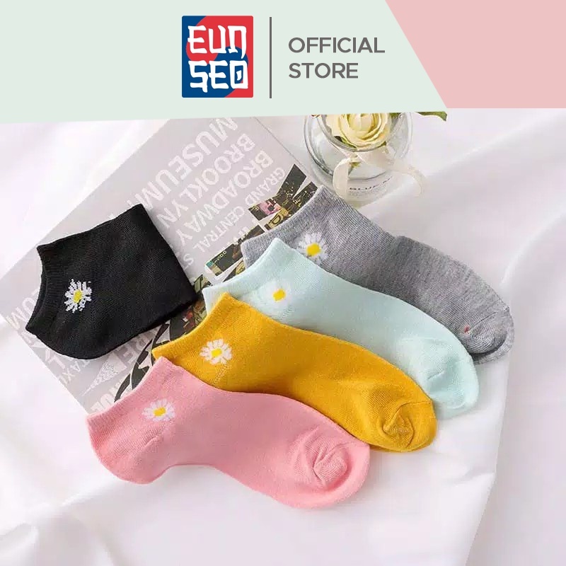 EUNSEO Kaos Kaki Wanita Ankle Cute Motif Bunga Flowers Kaos Kaki Pendek Korea Import Quality