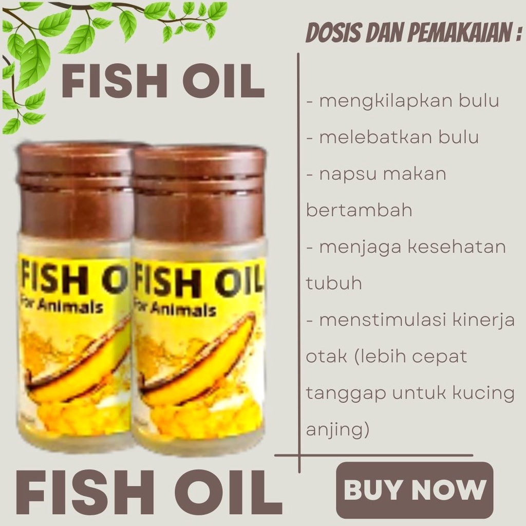 Natural Fish Oil Minyak Ikan Tung Hai Nutrisi &amp; Vitamin Omega Bulu Kucing Perawatan Hewan Sugar Glider Kucing Hamster FEZONE