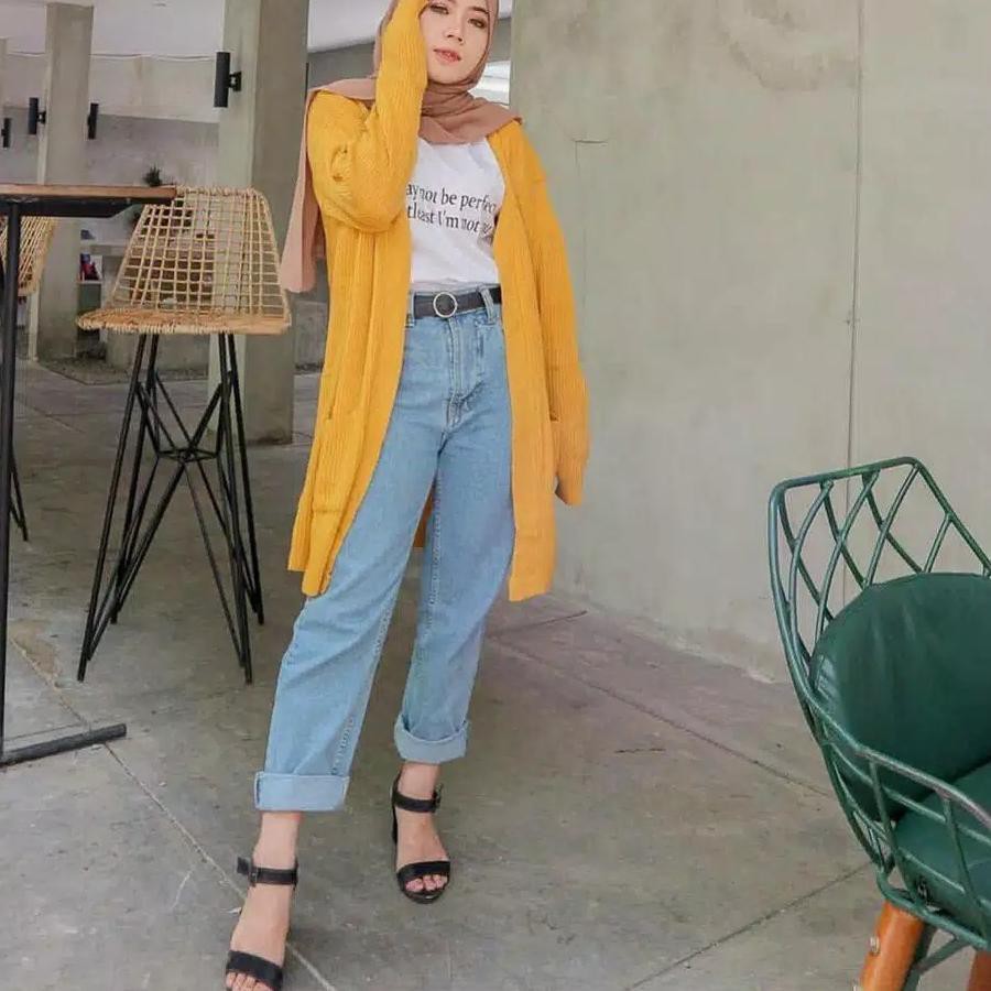 PROMO !! VEGGA CARDI - Cardigan Long Belle Outer Oversize-Mustard