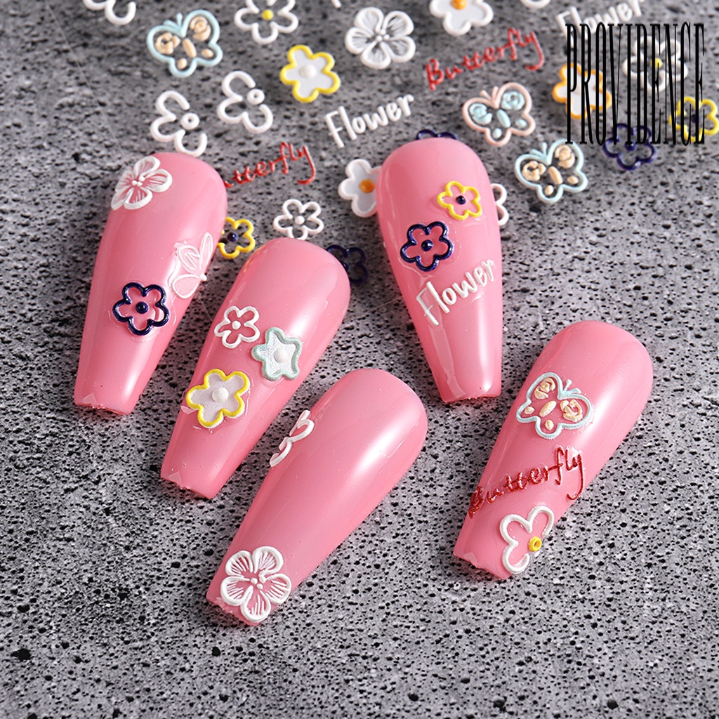 Providence Stiker Kuku 3D Motif Hati / Bunga Tahan Air Untuk Nail Art