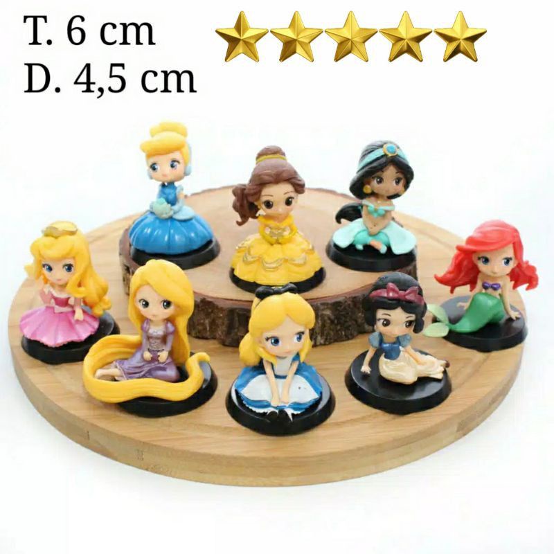 Action Figure Disney Princess isi 8pcs dudukan Miniatur topper Pajangan