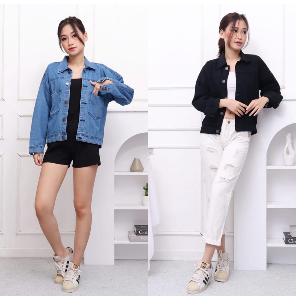 FWR - KEIRA OVERSIZE JAKET HITAM &amp; MEDIUM BLUE