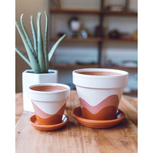 Pot Terakota Handmade Motif F Ombak Abstrack / Vas Tanah liat / Cover Pot Gerabah Sukulen / Aestheti