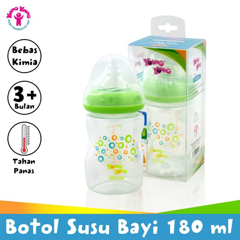 YOUNG YOUNG Botol Susu Wide Neck 180 ml Wide Neck Feeding Bottle Bebas Bahan Kimia IL-820