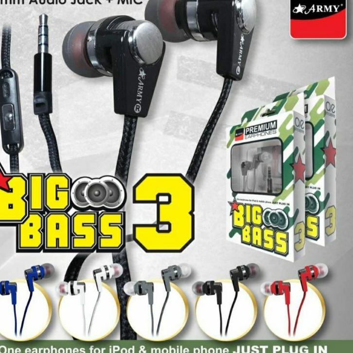 Headset Army Big Bass Handsfree Hansfree Handset Army BigBass Earphone Army Big Bass Original ♥