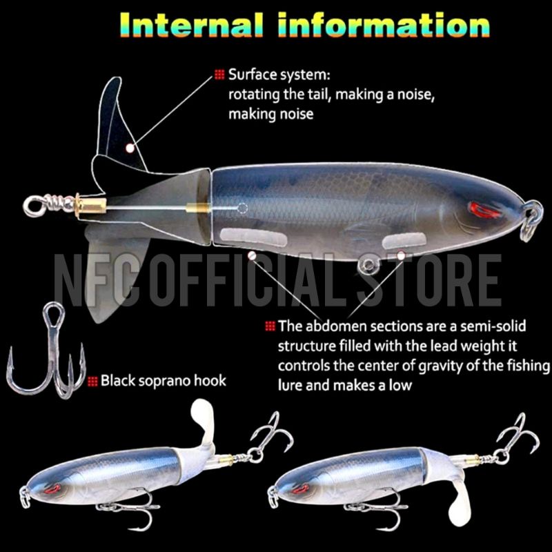 Umpan casting Whopper Plopper Popper 10cm 13gram dengan baling-baling berputar