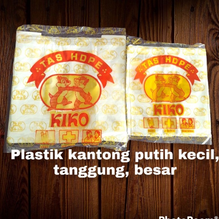 plastik kantong kresek putih KIKO kecil uk. 15 / tanggung uk 21 / besar uk 28 / kantong kresek putih