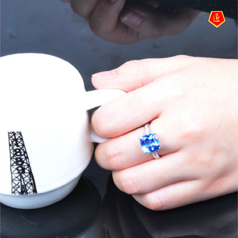 [Ready Stock]Women's Fashionable Simple High-End Blue Topaz Open Ring