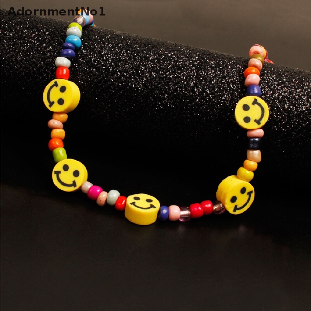 (AdornmentNo1) Kalung Choker Gaya Bohemia Motif Smiley Face Aksen Manik-Manik Untuk Perhiasan Wanita / Musim Panas