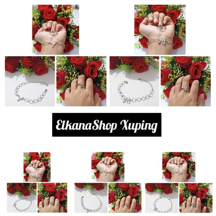 Gelang Dewasa Ring  bulat Ininsial Nama A-Z pree cincin .chat pilih huruf .silver xuping