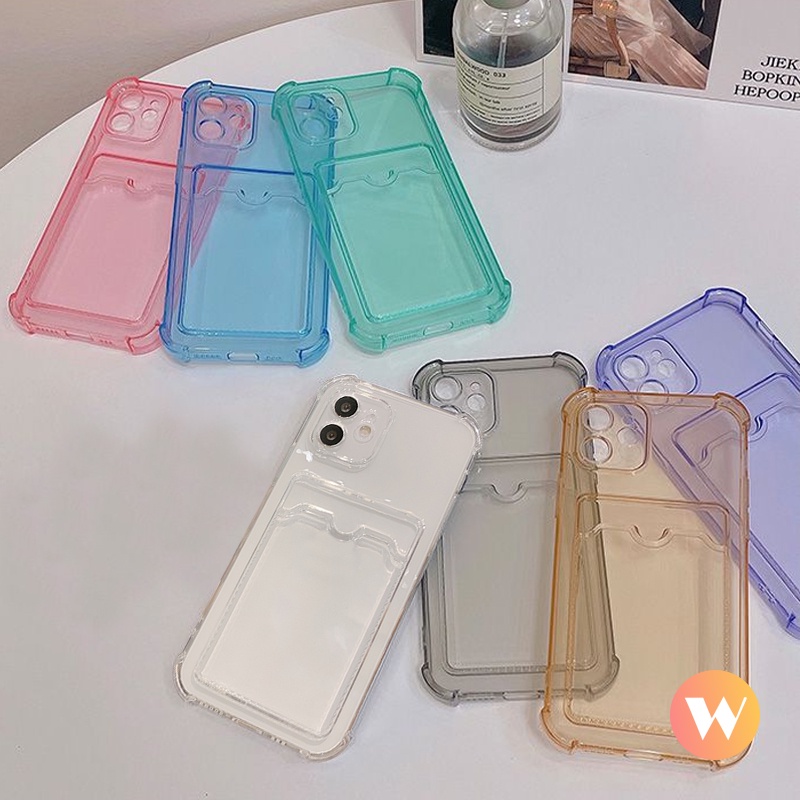 Soft Case TPU Transparan Shockproof Holder Kartu Cover Samsung A52 A13 A12 S22 Ultra A71 A02 A20 A30 A32 A72 A10s A22 M12 S22 A03s A21s M02 A03s A51