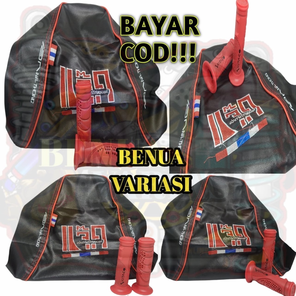 (PROMO PAKETAN) PAKETAN SARUNG JOK NATHONG LIS MERAH + HANDGRIP BINTIK MERAH UNIVERSAL UNTUK SEMUA J