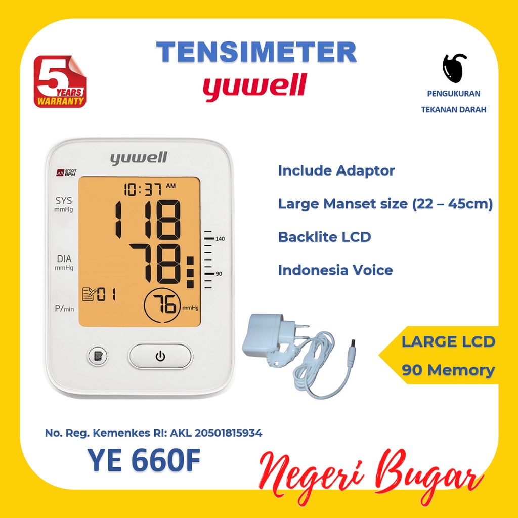 Tensimeter Digital Yuwell YE-660F / Include Adaptor + Suara