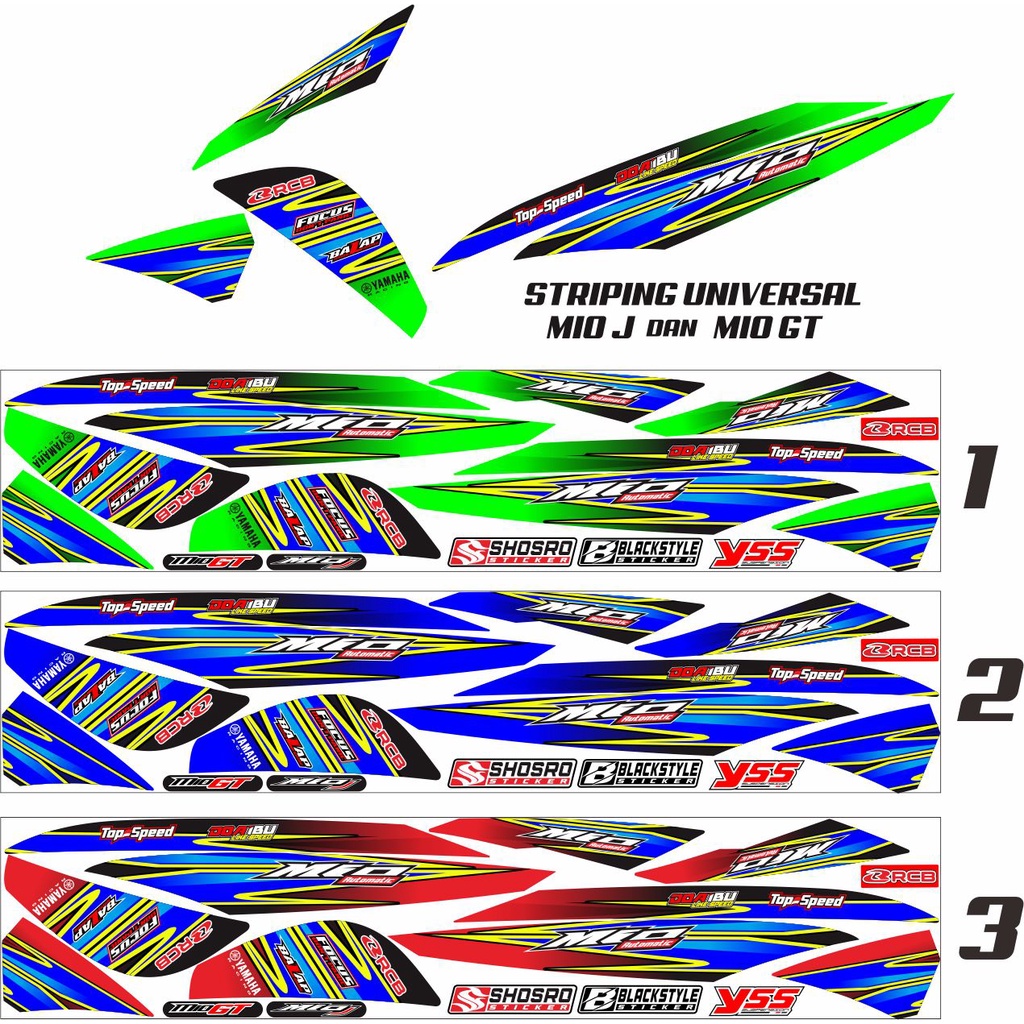 STICKER STRIPING VARIASI YAMAHA MIO J/MIO GT 3 MOTIF FARIASI BARU SIMPLE POLET HIJAU RACING POLET BI