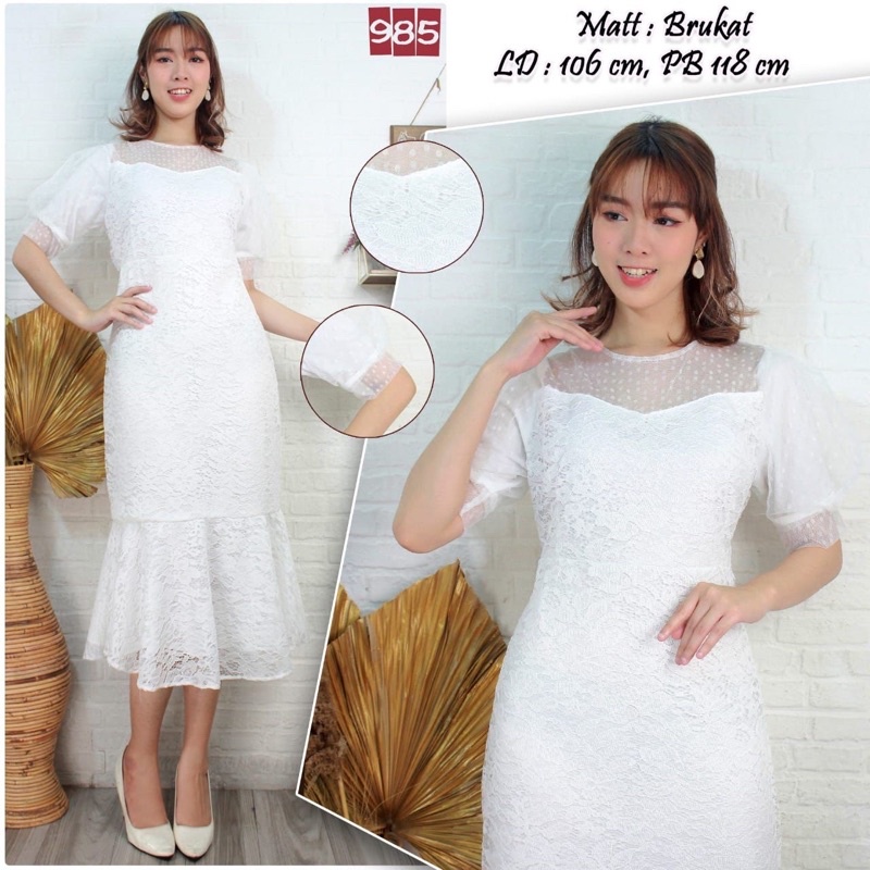 MP- 985 Dress Whitenes Brukat / Dress Putih Mewah / Dress brukat Premium / Dress Natal Sincia / Dress Pesta